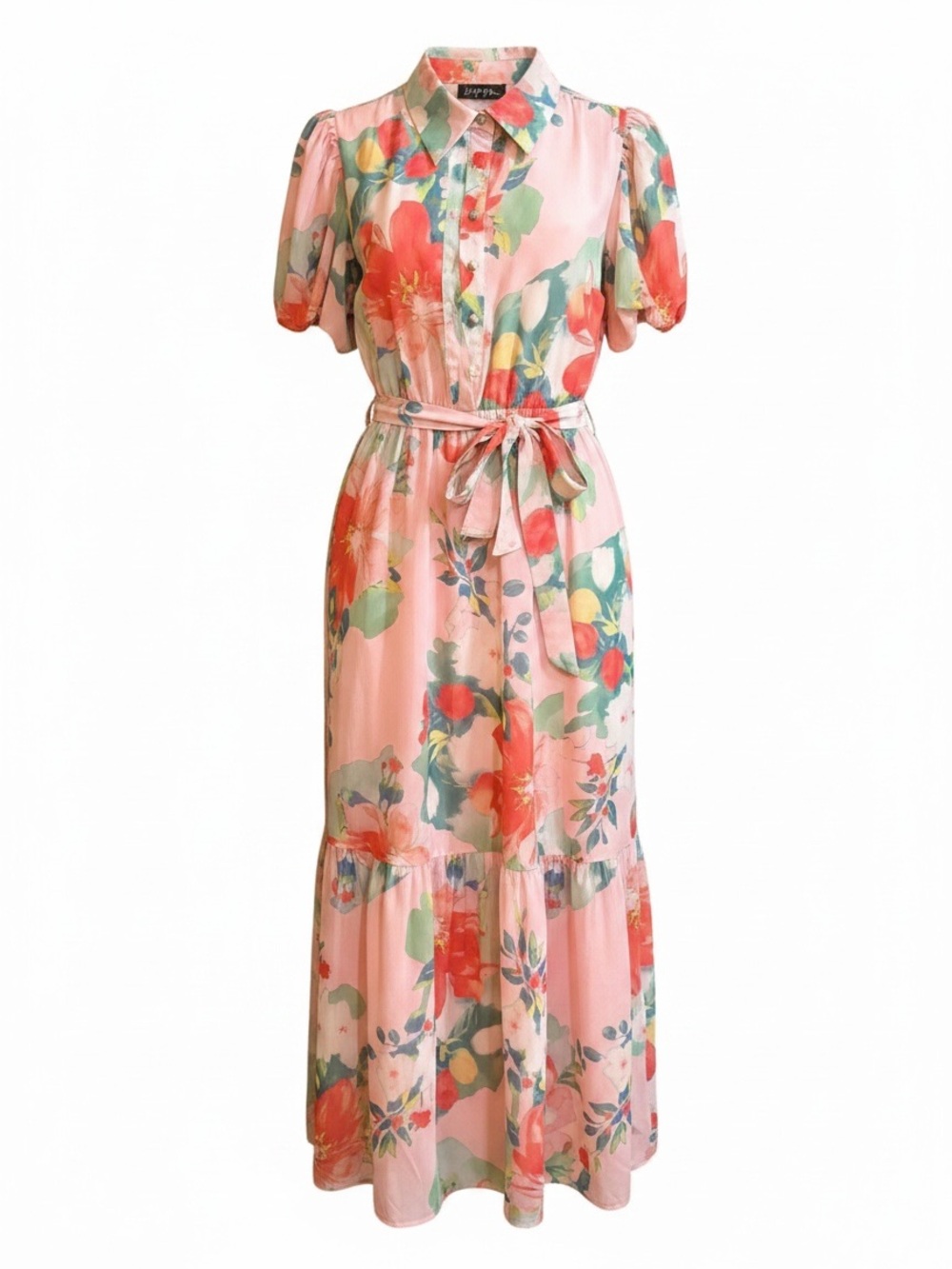 Like the Moon Floral Midi Dress Small Pink Romantic Puff Sleeve Cottagecore